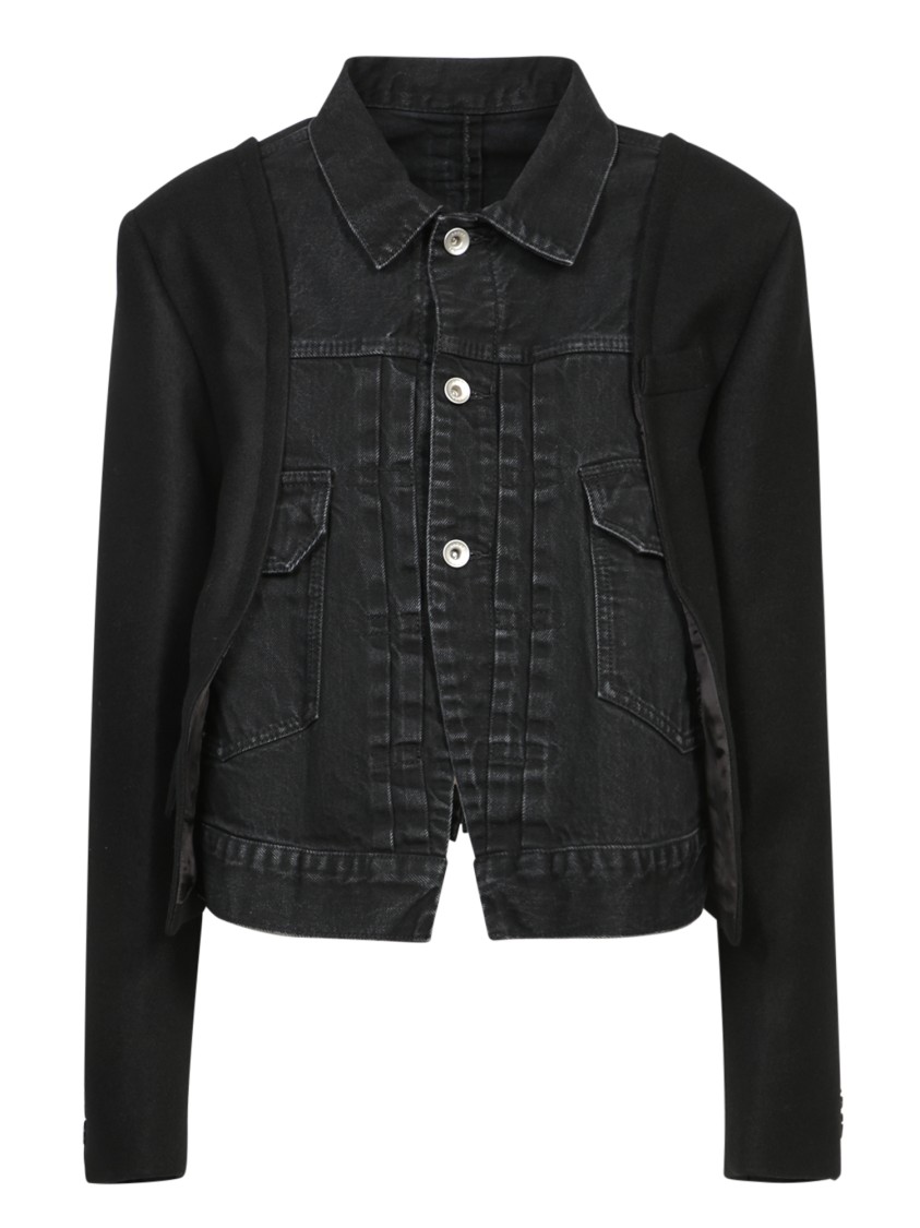 Shop Sacai Short Denim Jacket In Black