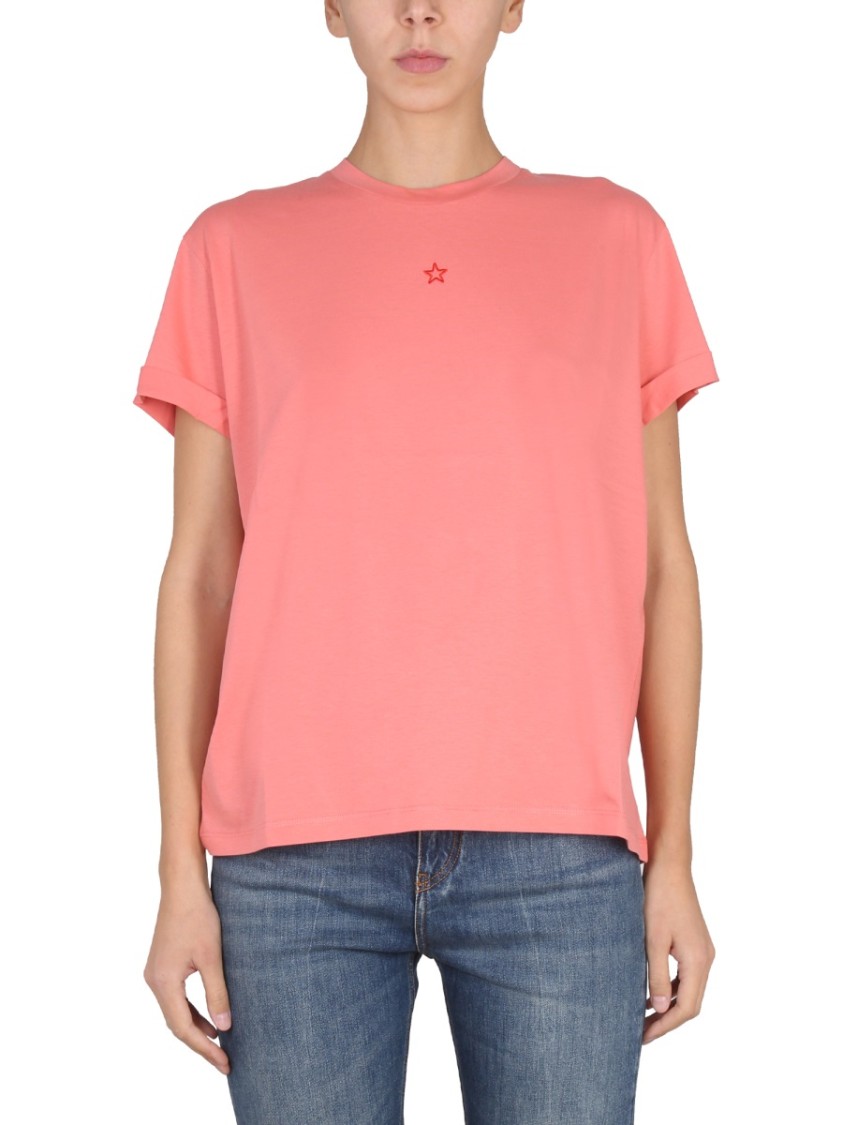Stella Mccartney Embroidered Detail Crewneck T-shirt With Short Sleeves In Pink