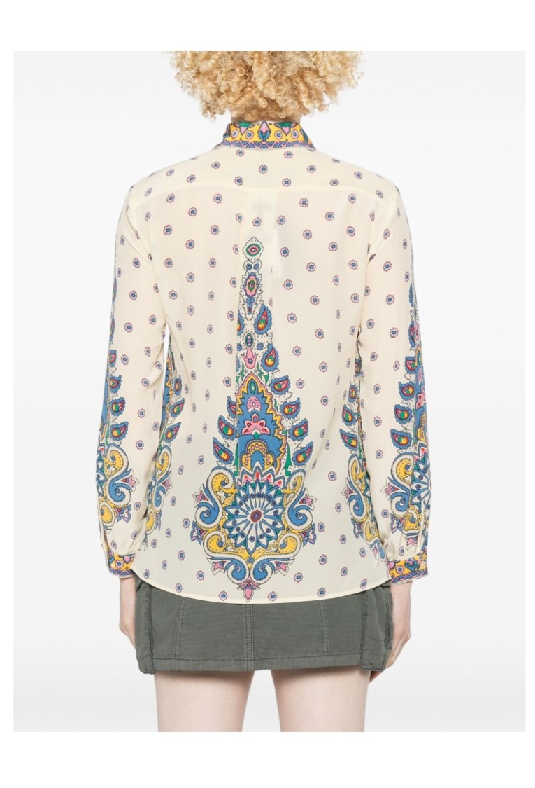 Etro Ivory Paisley Print Silk Twill Shirt In Gray