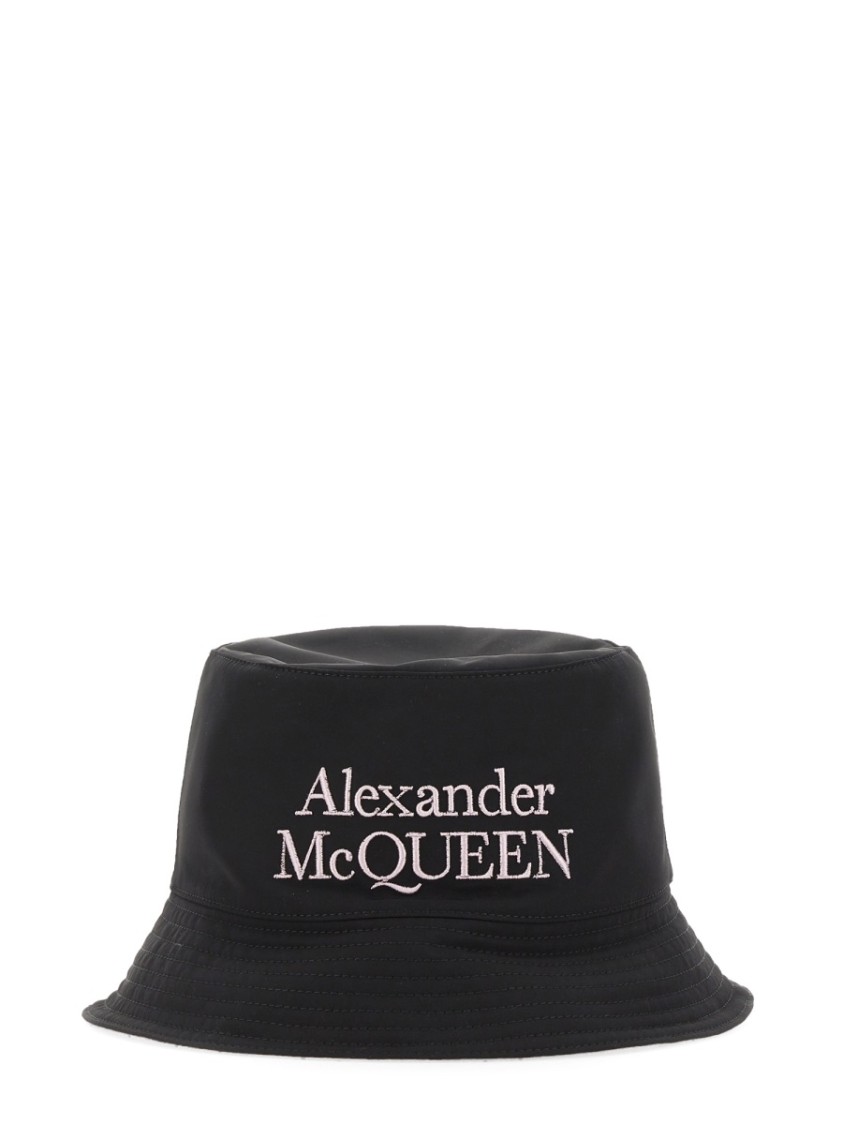 Alexander Mcqueen Black And White Reversible Bucket Hat With Logo Embroidery In Polyamide Man In Black