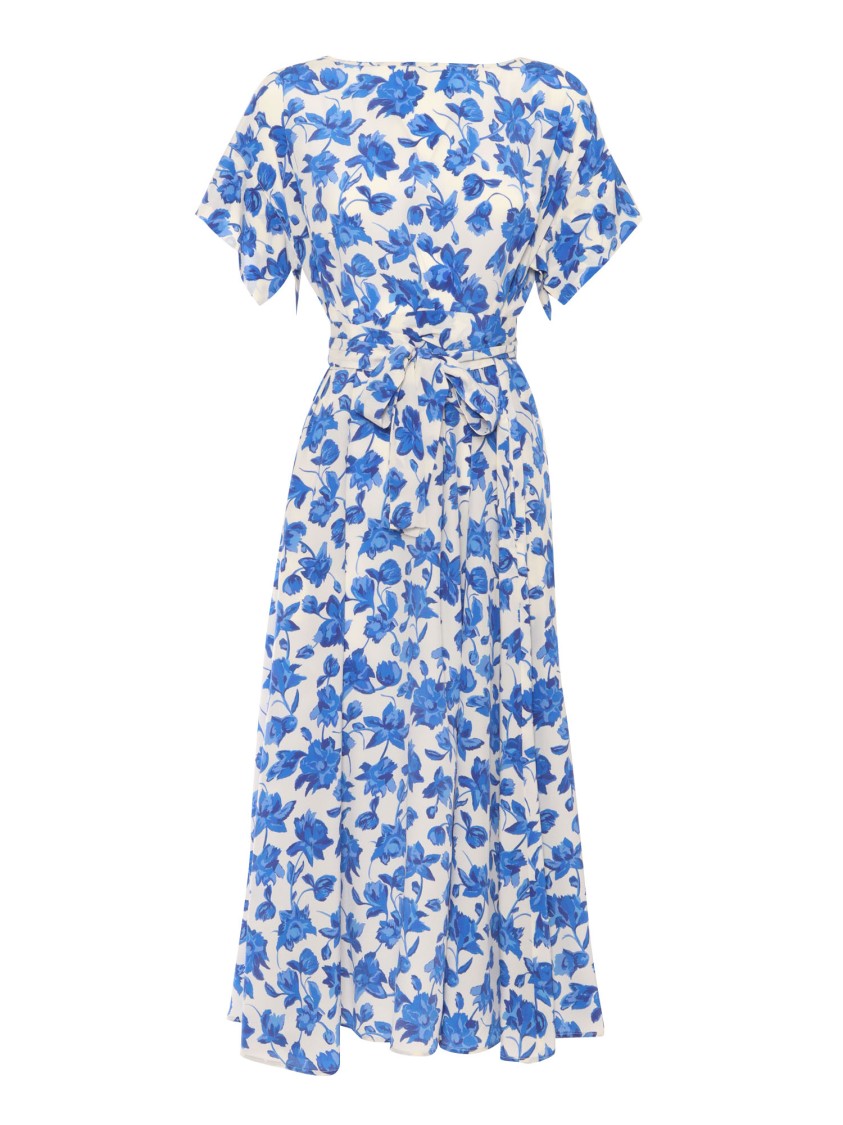 Max Mara Weekend Floral Pattern Silk Maxi Dress With Belted Waist