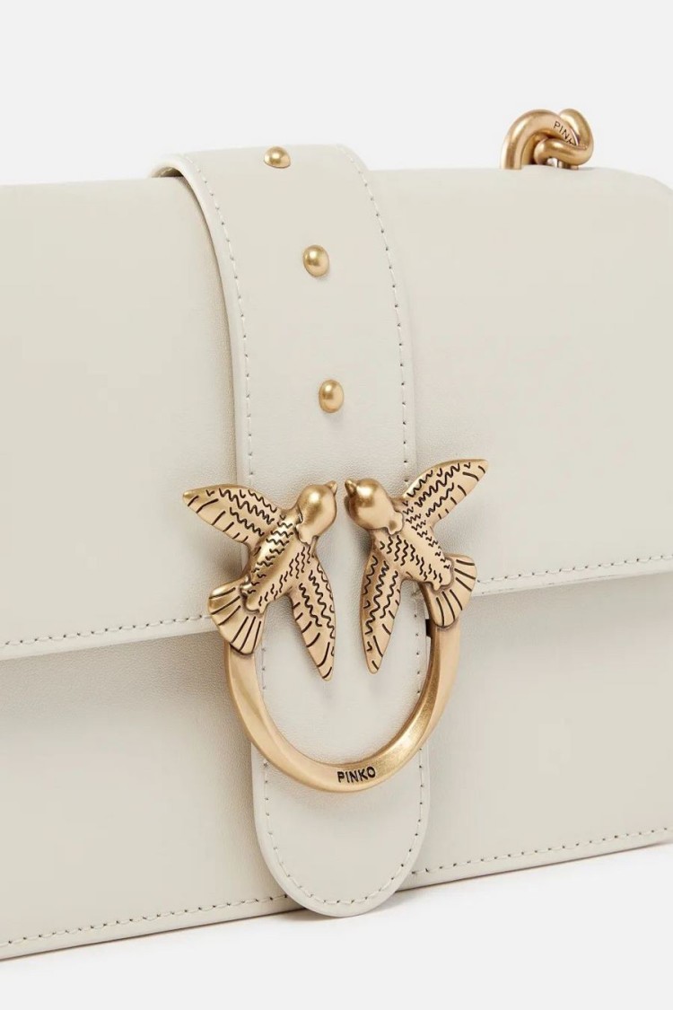 Pinko White Leather Shoulder Bag With Distinctive Gold Clasp