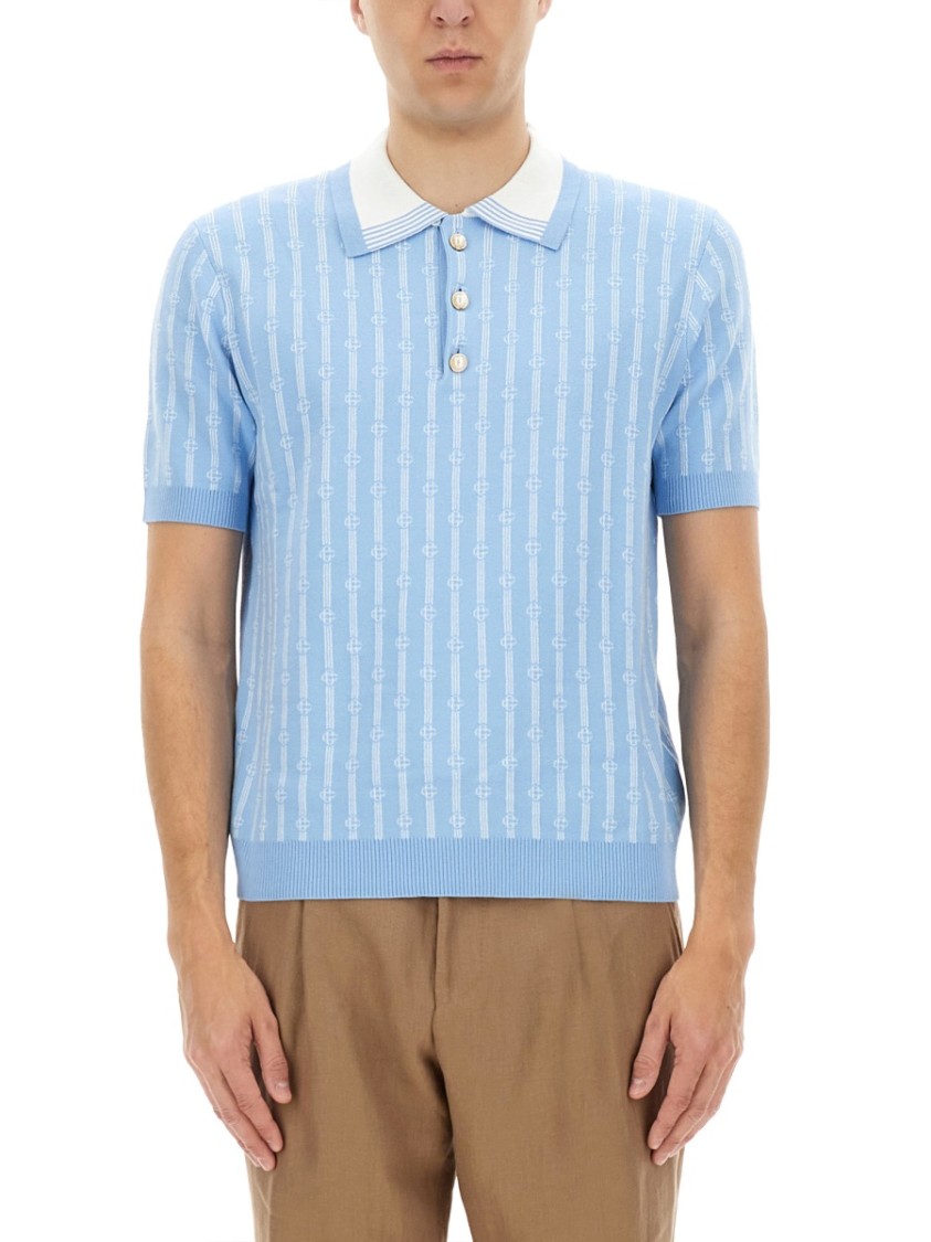 Shop Casablanca "monogram" Polo Shirt In Blue