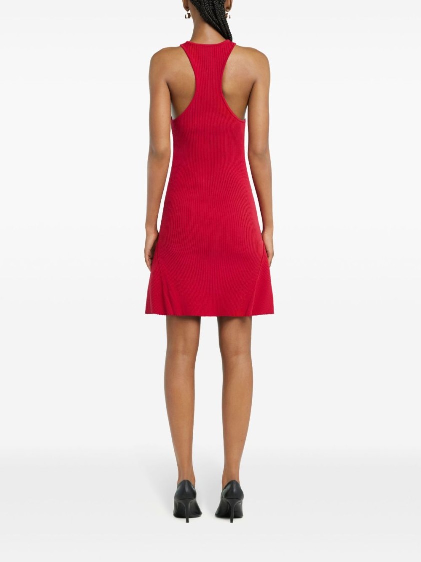 Shop Courrèges Red Scuba Dress With Racerback And Flared Silhouette