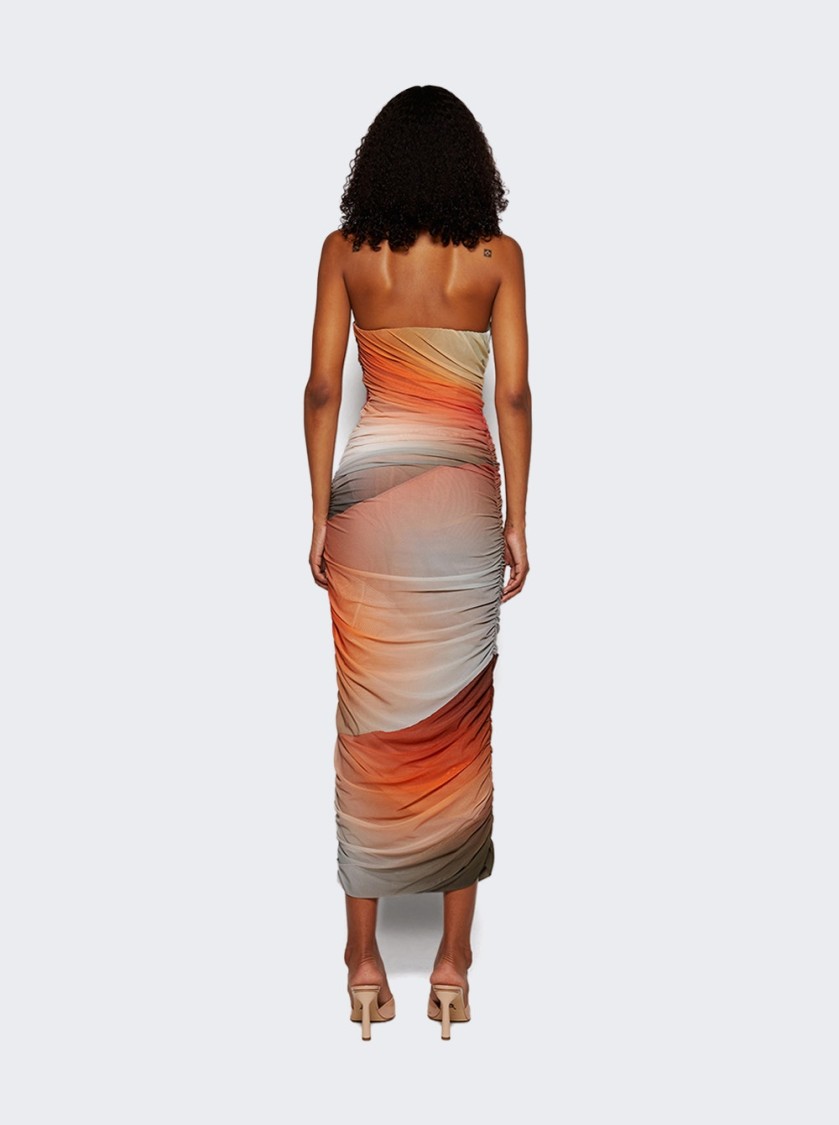 Attico The Midi Dress Brown And Orange In Multicolor