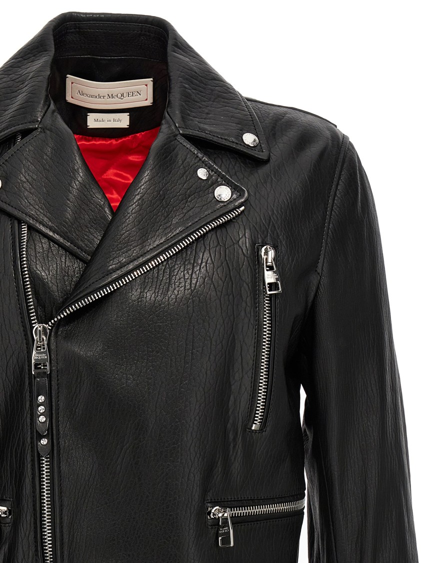 Alexander Mcqueen Grained Lamb Leather Biker Jacket In Black