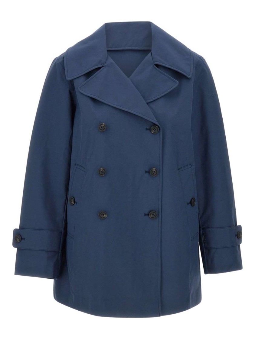Save The Duck Double-breasted Blue Coat With Tailored Silhouette