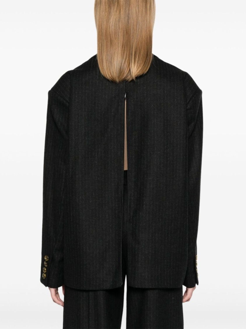 Le Sully Studio Anthracite Grey Pinstripe Lisa Blazer In Black