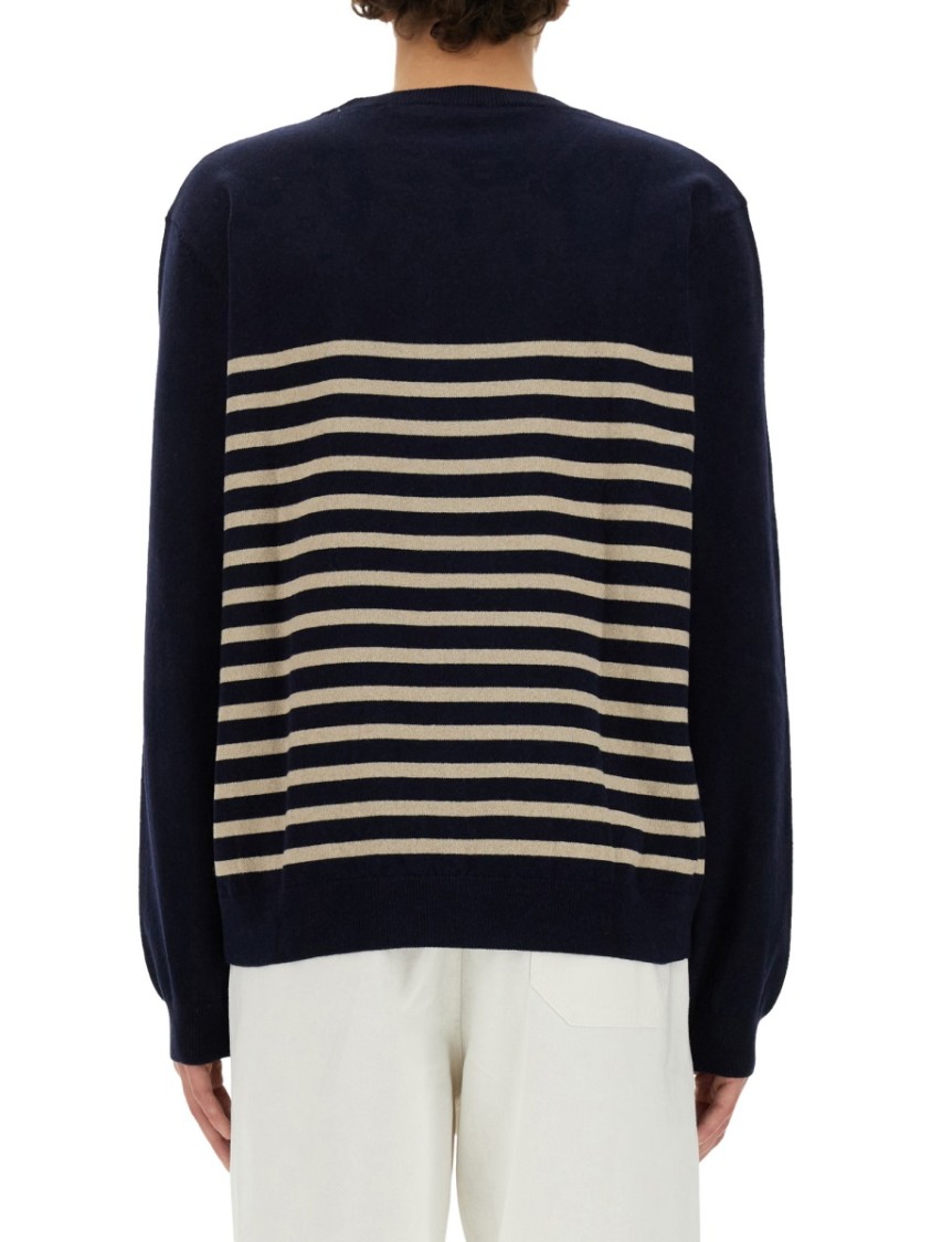 Apc A.p.c. Mattew Striped Crewneck Knitted Sweatshirt In Blue