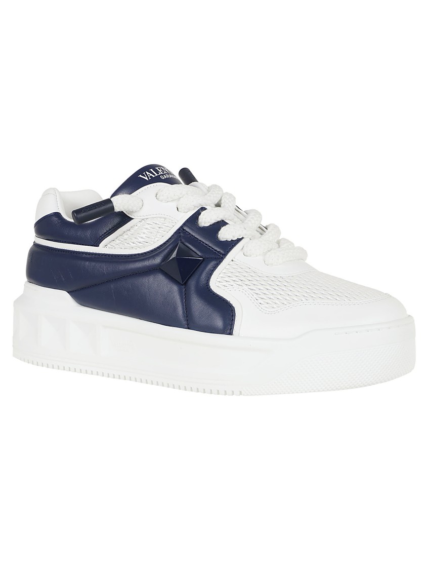 Valentino Two-tone Nappa Leather One Stud Sneakers In White