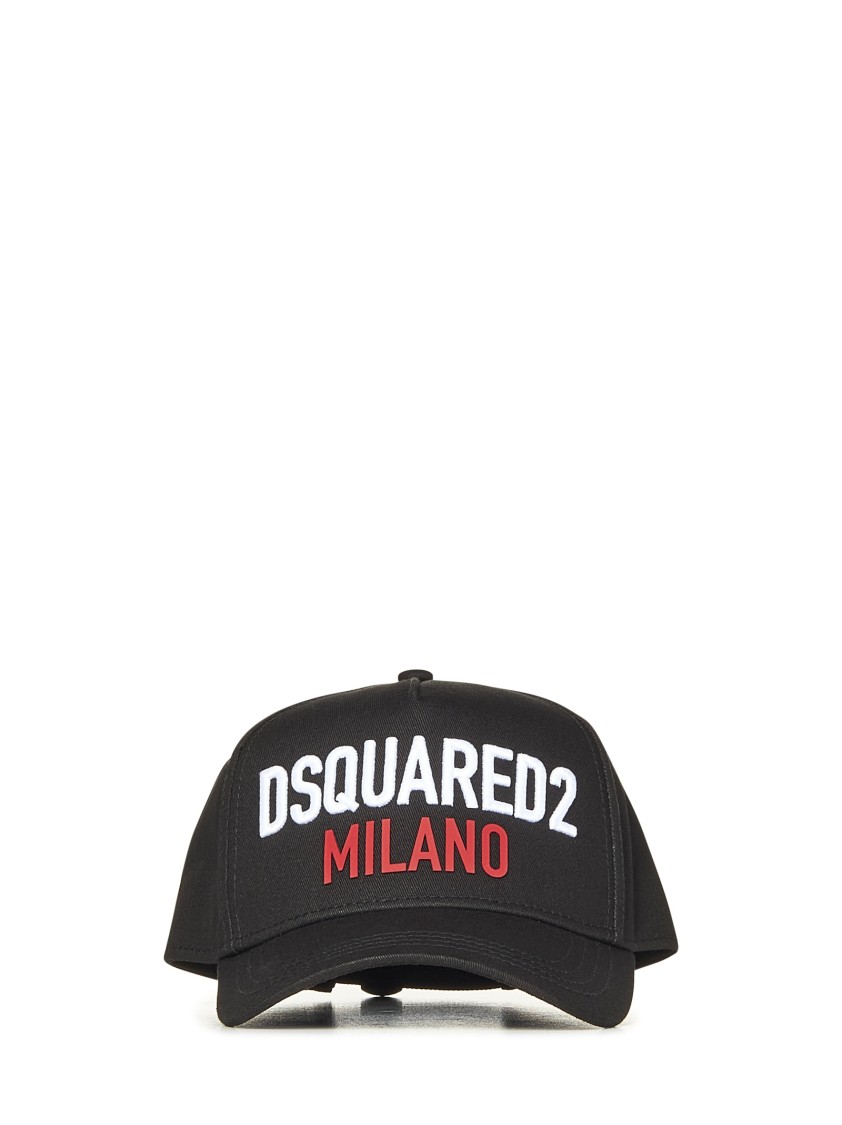 Dsquared2 Distressed Black Cotton Baseball Cap With Logo Embroidery In Black