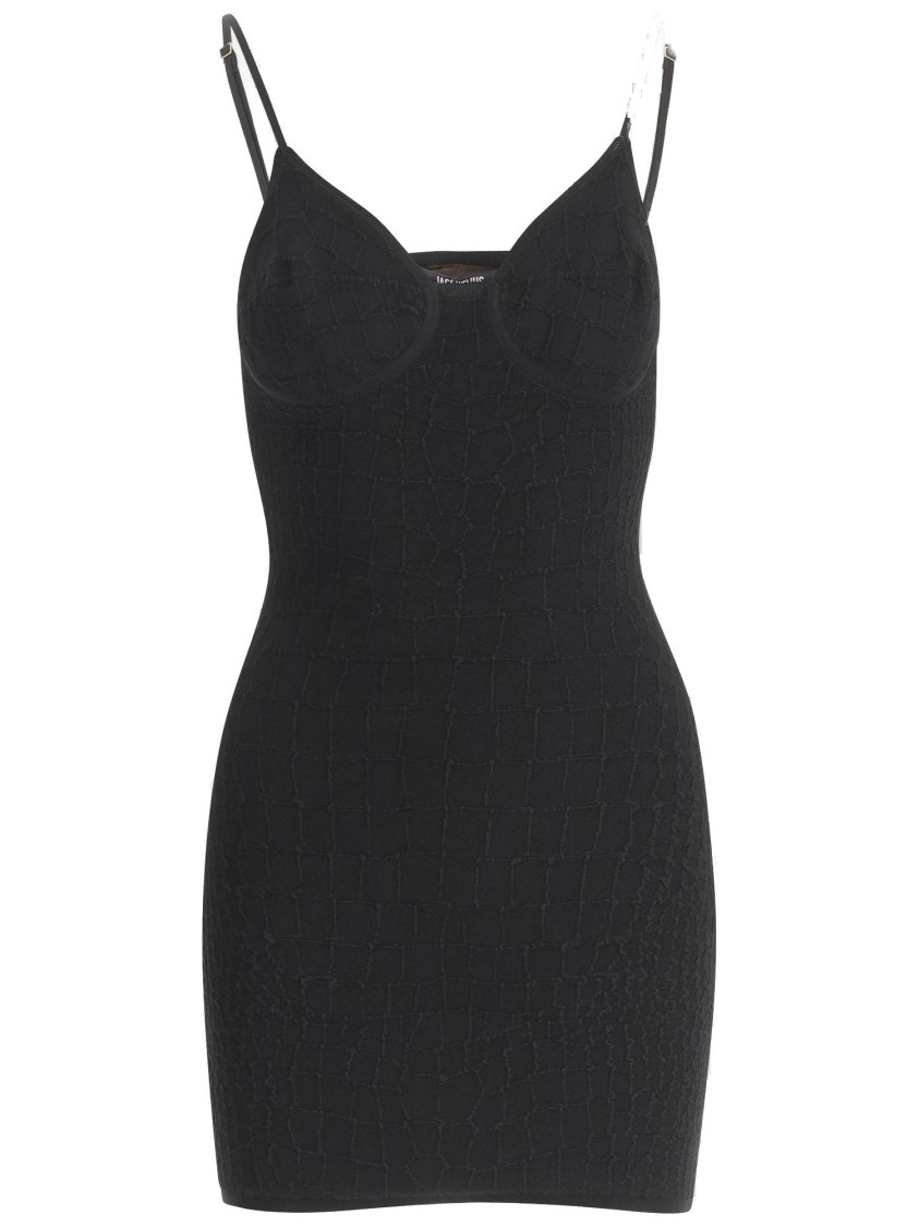 Jacquemus Womens Black The Scala Textured Sleeveless Knitted Mini Dress