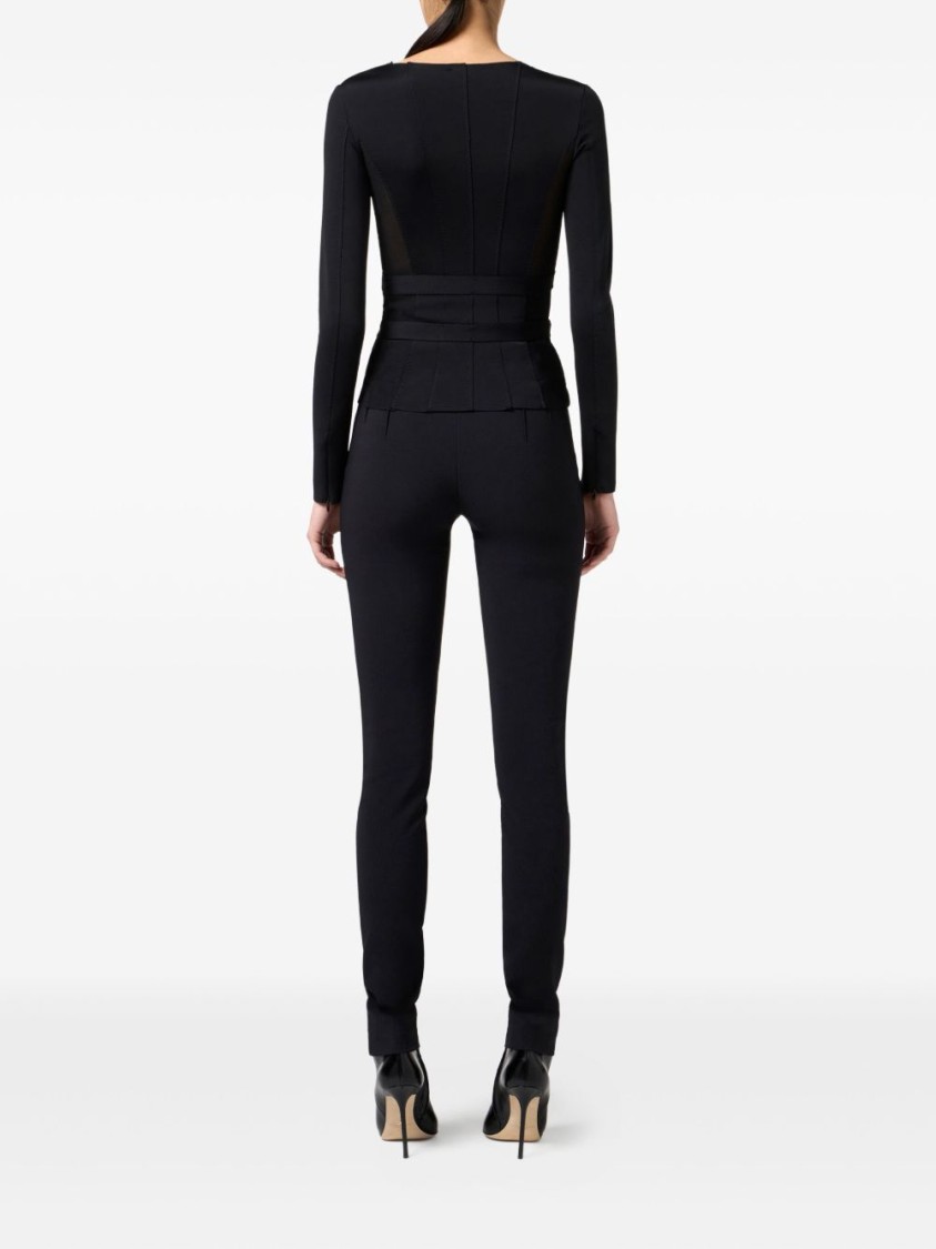 Elisabetta Franchi Cross-front Paneled Jacket With Sweetheart Neckline And Buckle Detailing In Black