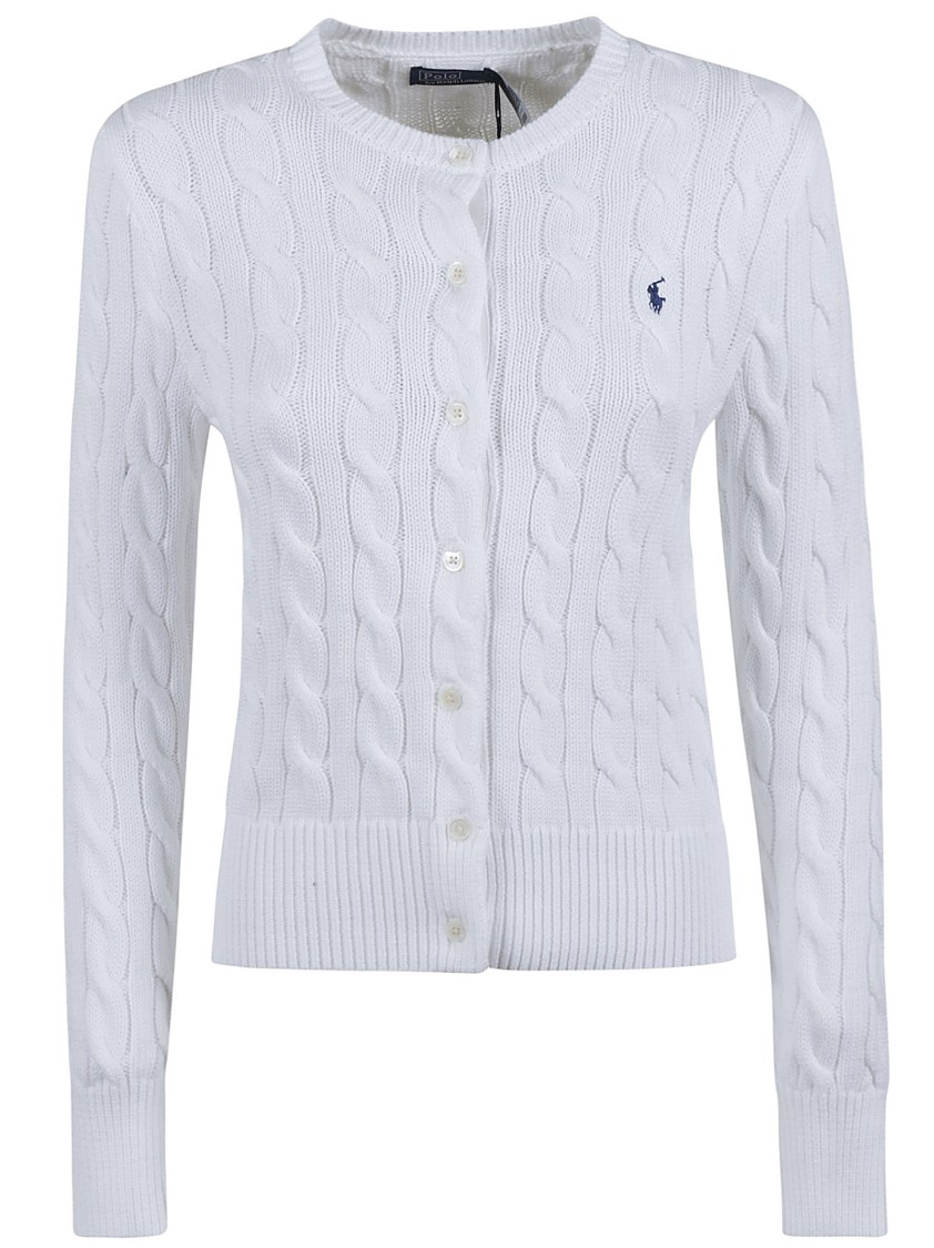 Polo Ralph Lauren Cable Knit Cardigan With Button-down Front In Blue