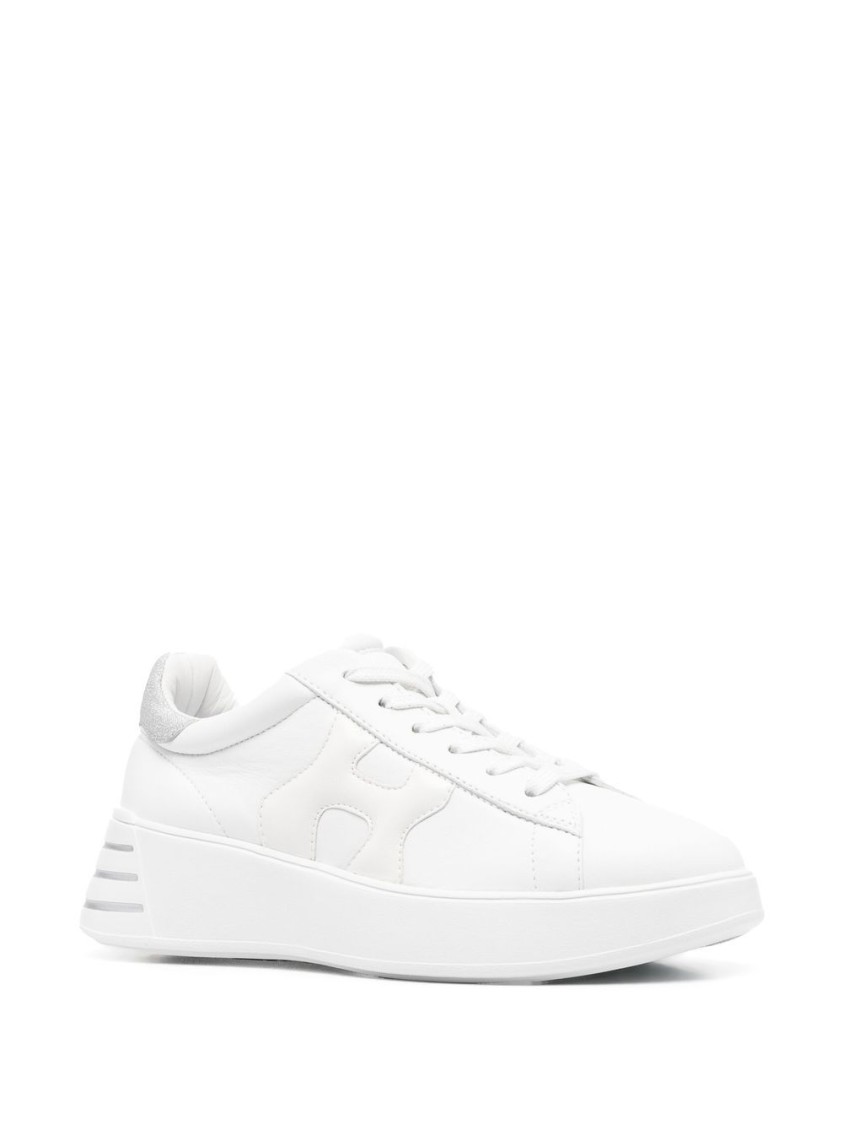 Hogan Leather Sneakers With Glittered Patch In White