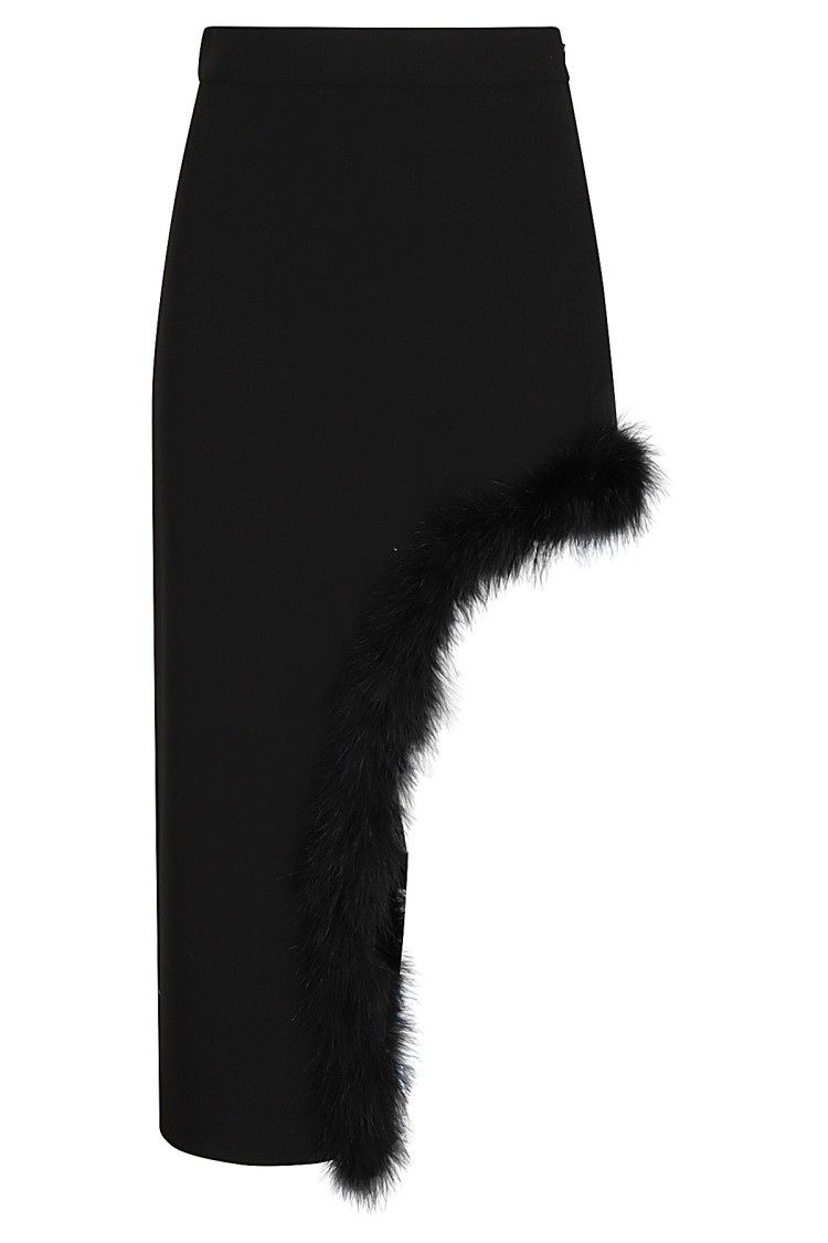 Amen High-waisted Asymmetrical Feathers Skirt In Black