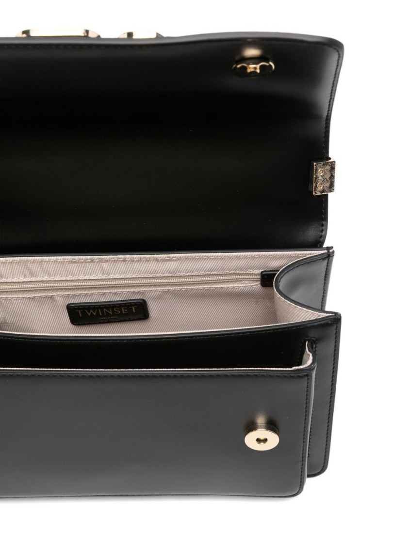 Twinset Twin-set Structured Black Shoulder Bag With Gold-tone Clasp In Black