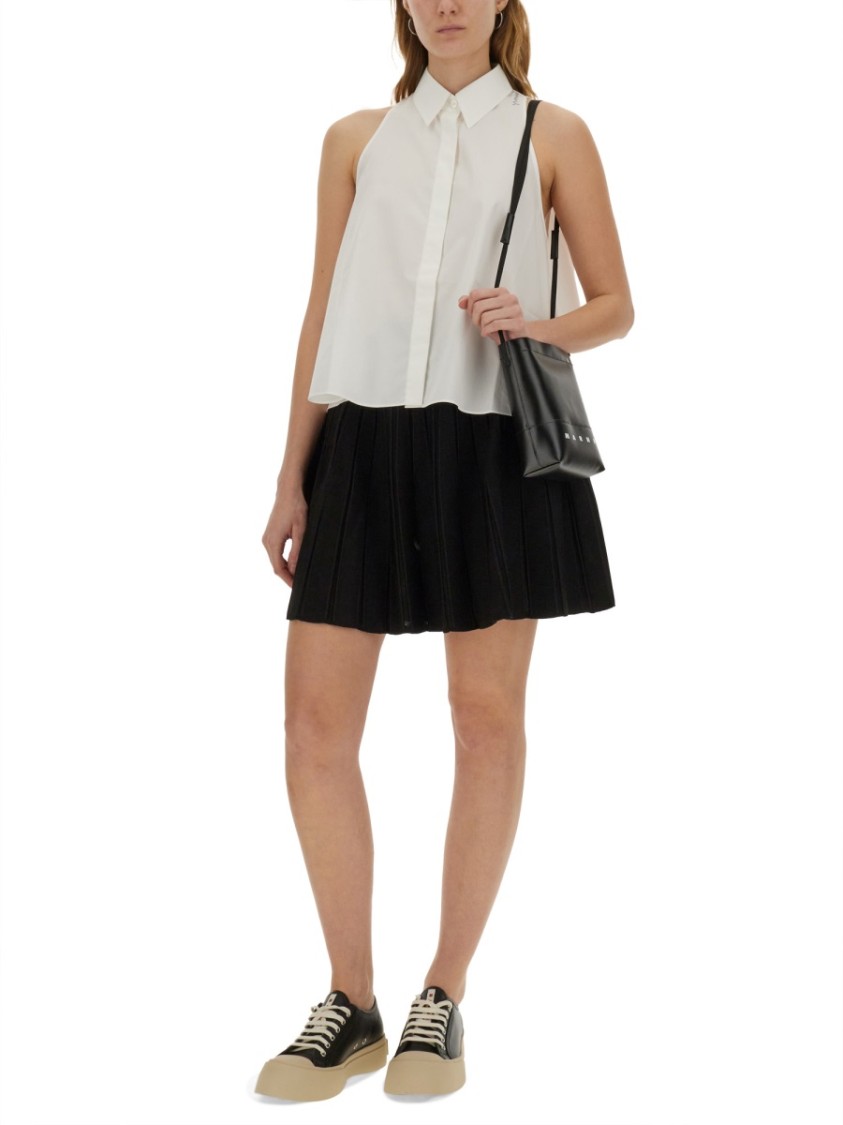 Marni A-line Cotton Flared Shirt Sleeveless In White