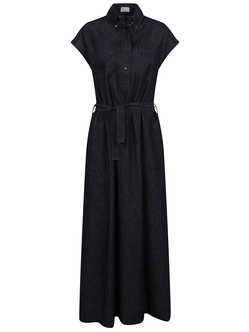 Brunello Cucinelli Denim-effect Twill Maxi Dress With Monili Detailing