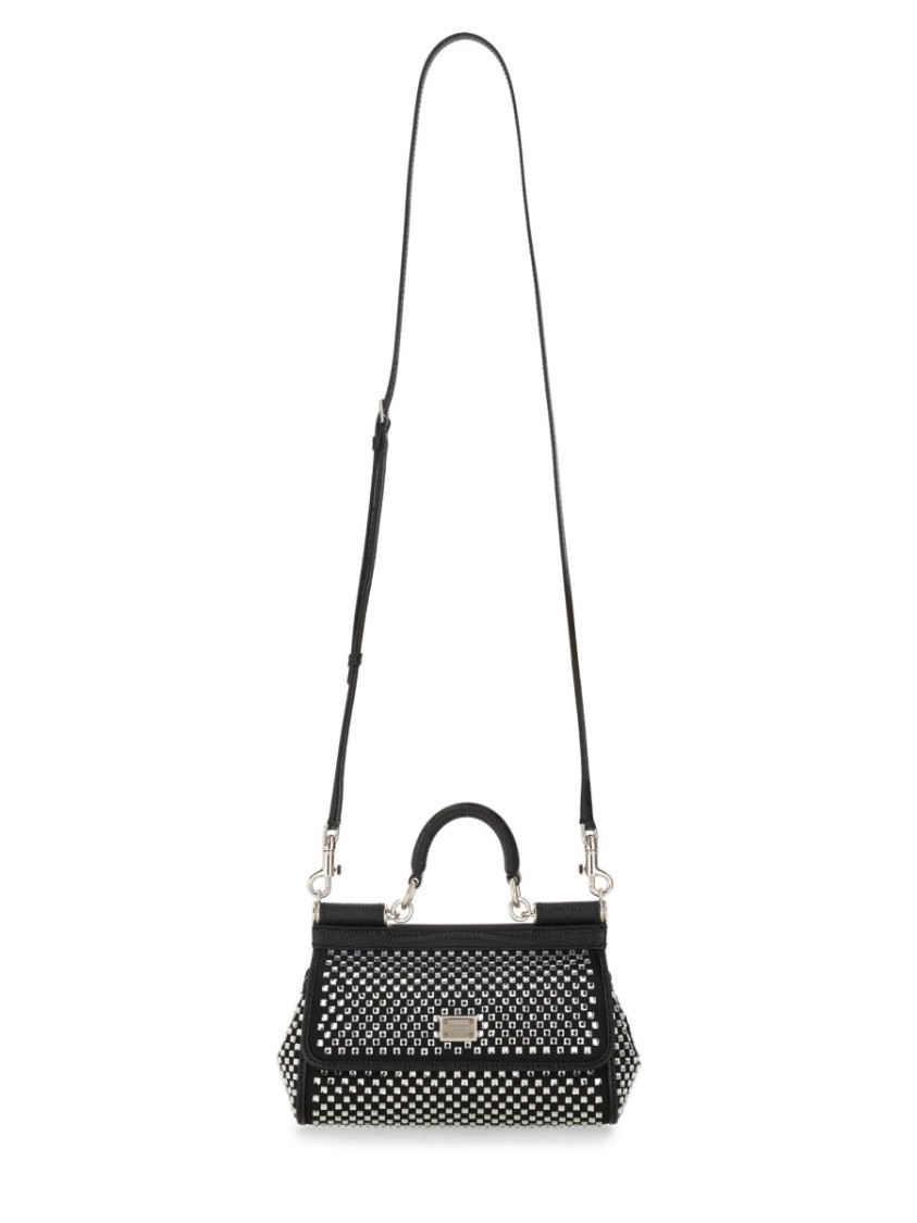 Dolce & Gabbana Embellished Fabric And Calf Small Sicily Handbag In Black