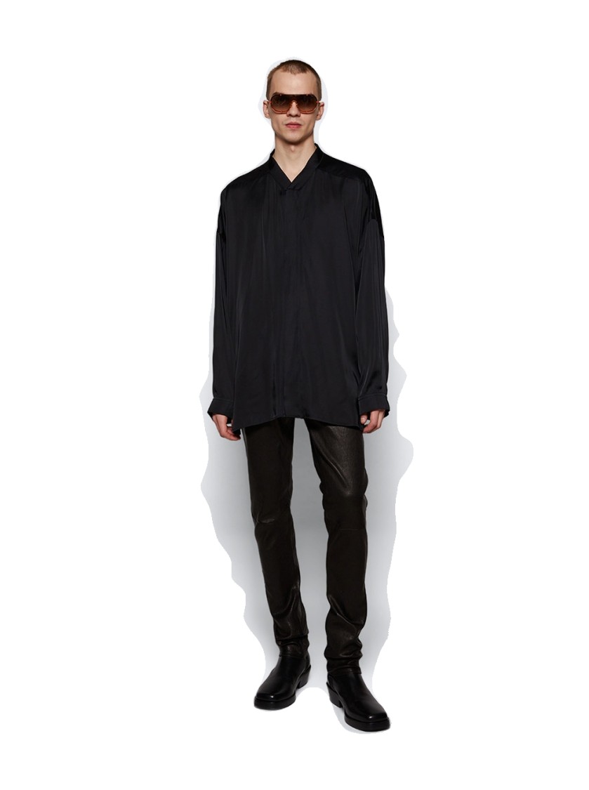 Rick Owens Oversized Snap Collar Faun Shirt Black In Black