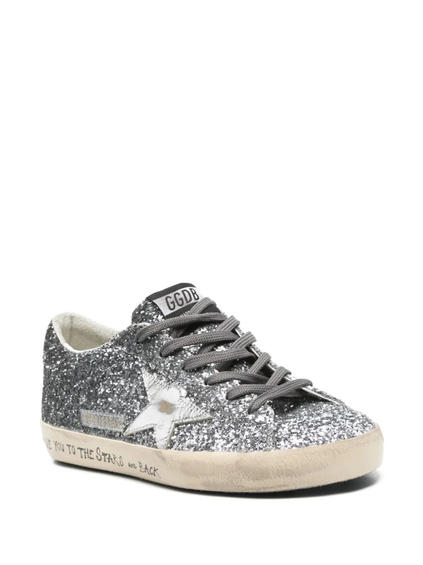Golden Goose Glittering Silver-tone Lace-up Sneakers With Padded Ankle In Gray