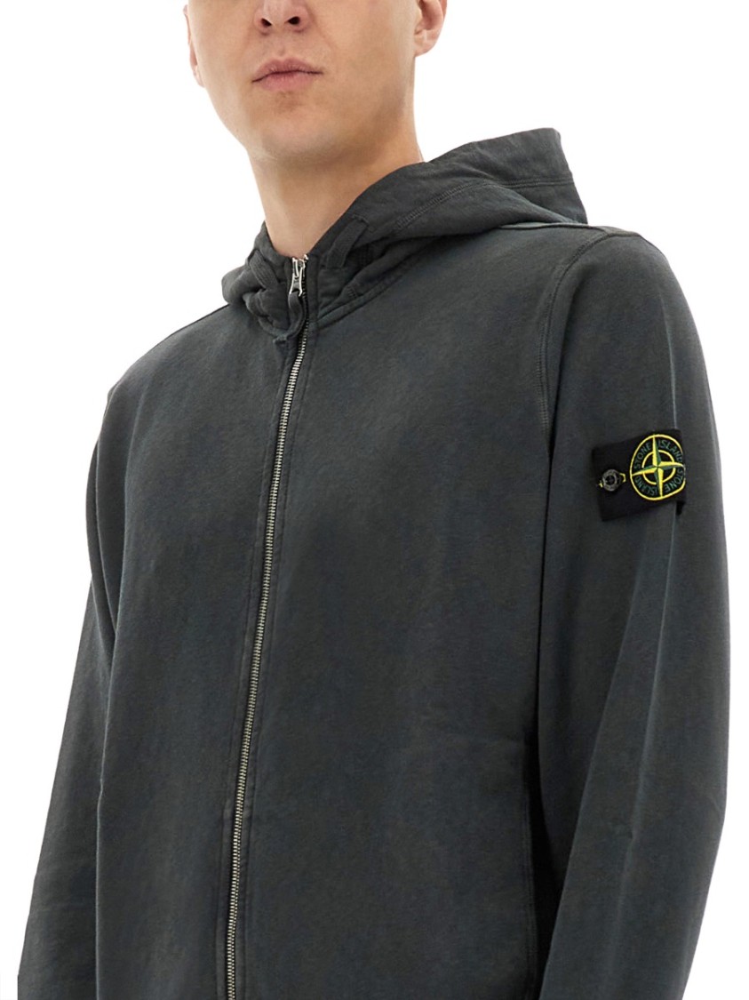 Stone Island Front Zip Closure Grey Zipper Hoodie