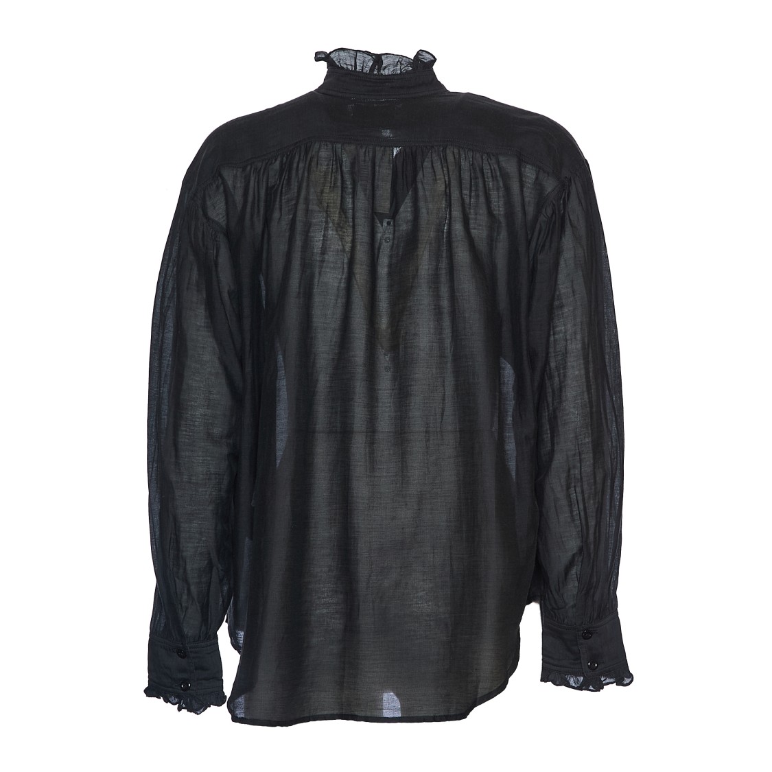 Isabel Marant Cotton Voile Top With Ruffled Collar In Black