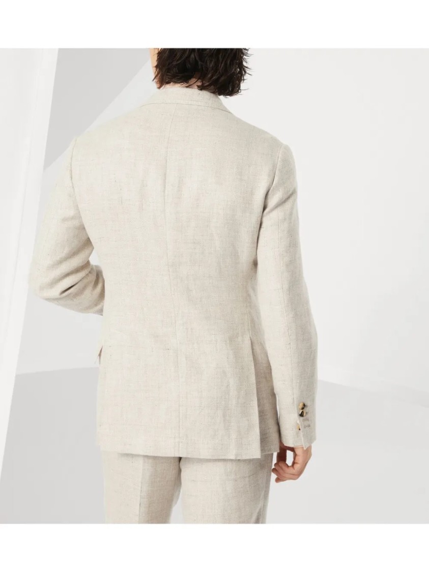 Brunello Cucinelli Linen-wool-silk Single-breasted Blazer In Neutral