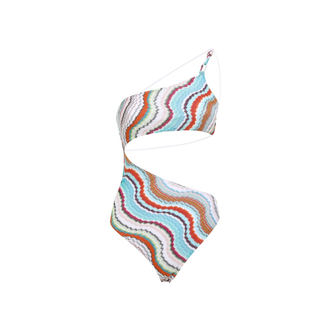 Missoni Multicolor Wave Asymmetric Cutout One-piece Swimsuit In White
