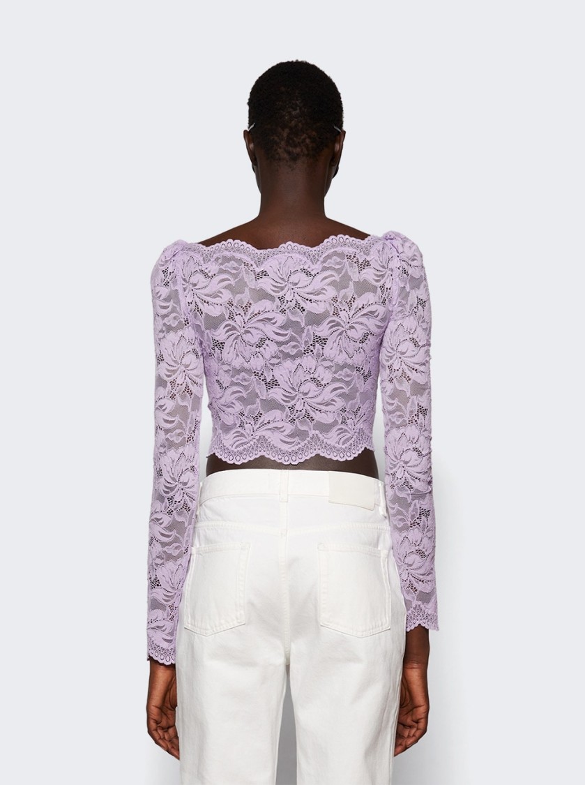 Rabanne Lavender Lace-effect Top With Boat Neckline In Purple