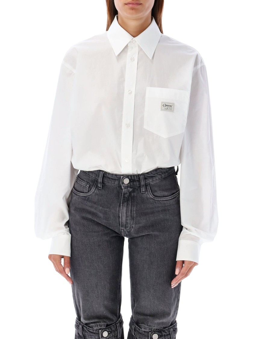 Coperni White Bodysuit With Classic Collar And Logo Patch On The Front In Cotton Woman In White