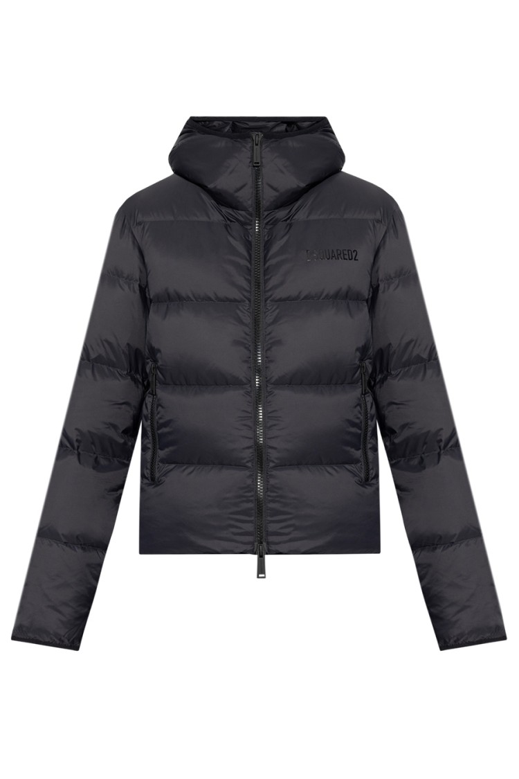 Dsquared2 Cropped Black Jacket With Quilted Design And Hood
