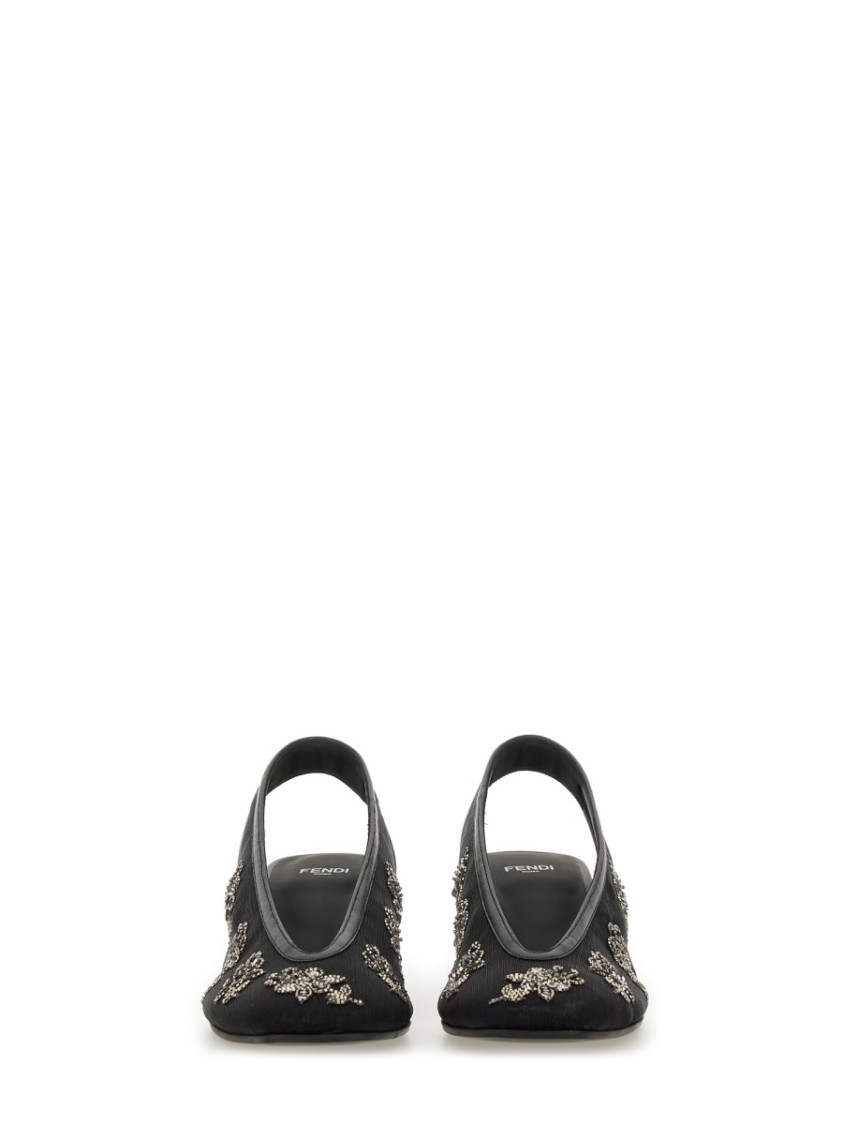 Fendi Black Mesh Low-heeled Slingbacks With Embroidery