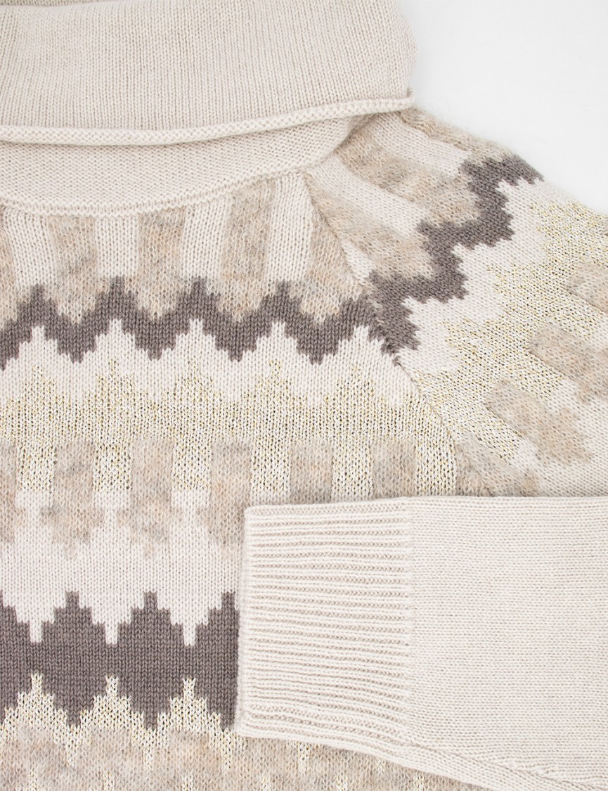 Panicale Relaxed Fit Turtleneck Jumper With Geometric Pattern In Neutrals