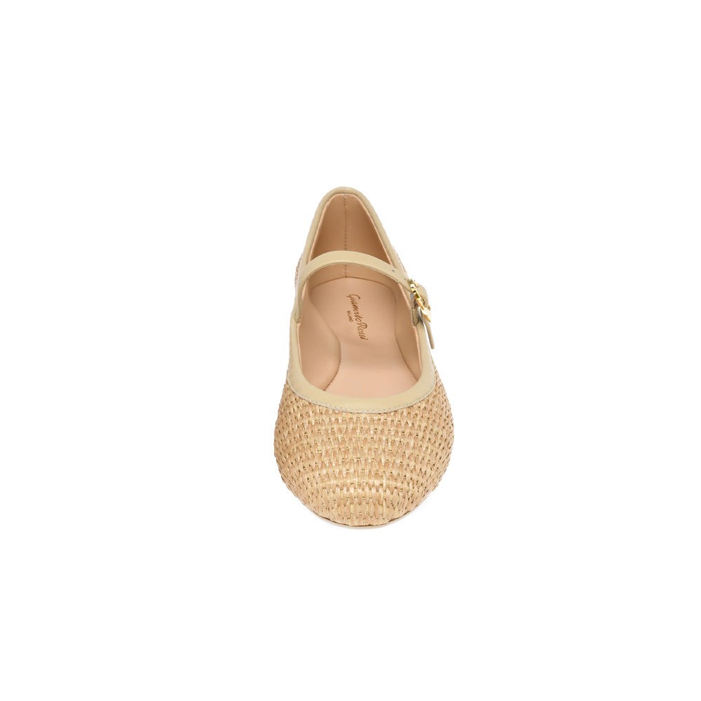 Gianvito Rossi Carla Leather-trimmed Raffia Mary Jane Ballet Flats
