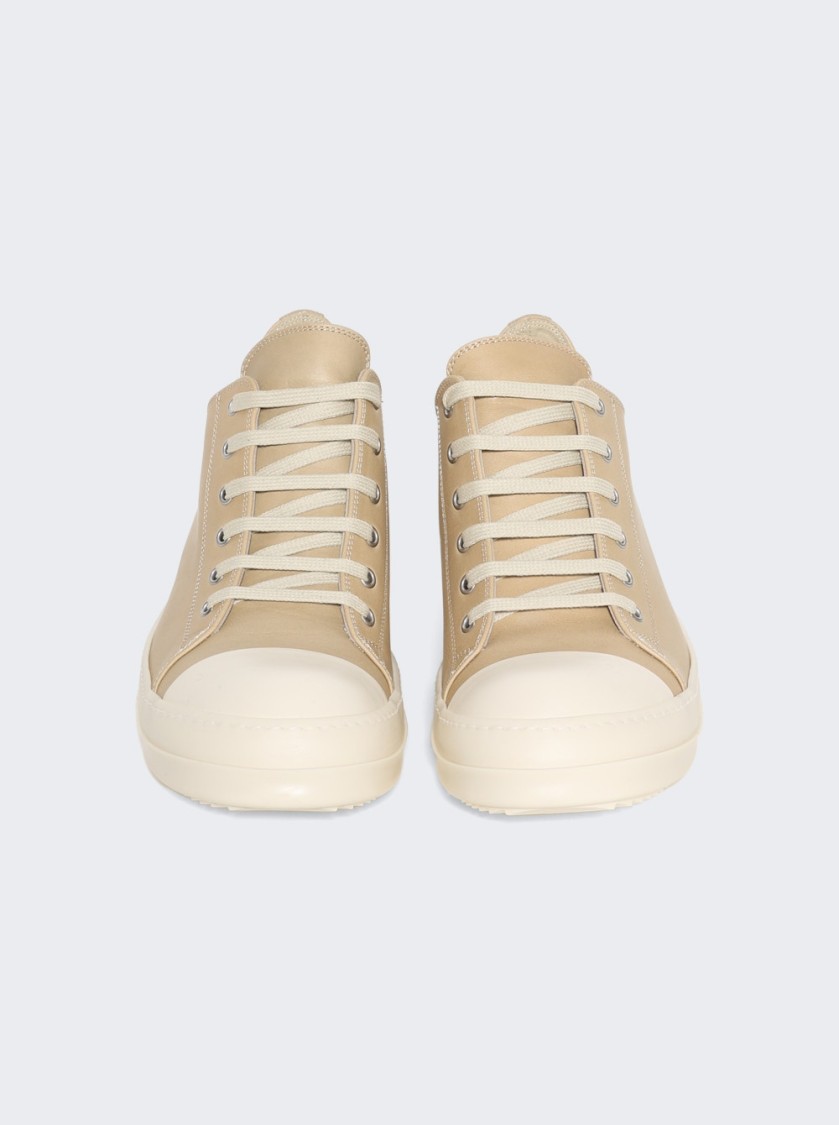 Rick Owens Hollywood Leather Low Sneakers Parchment And Milk In Neutrals