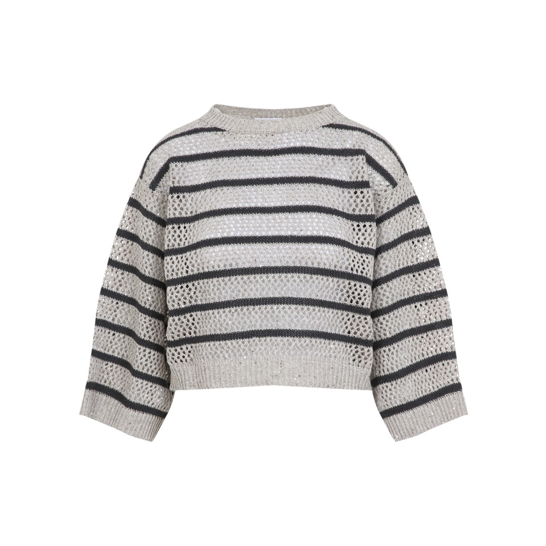 BRUNELLO CUCINELLI BRUNELLO CUCINELLI CROPPED OPEN-KNIT SWEATER WITH HORIZONTAL STRIPES