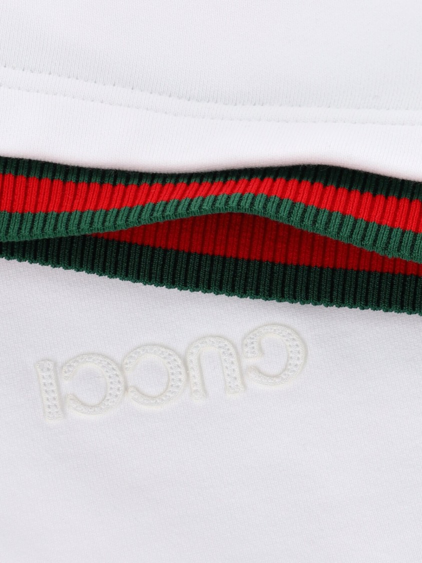 Gucci Crop Cotton Sweatshirt With Web Profiles In White