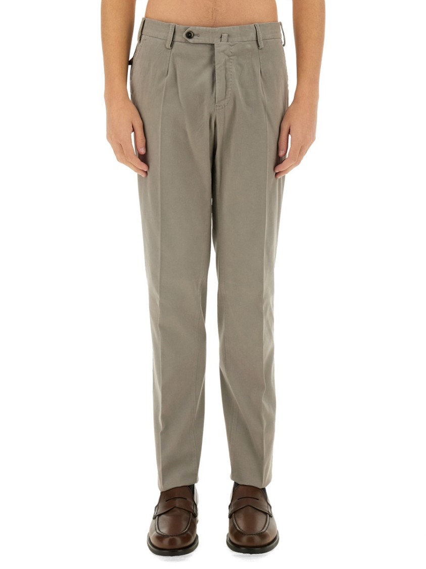 Pt Torino Gabardine Trousers With Back And Side Pockets In Grey