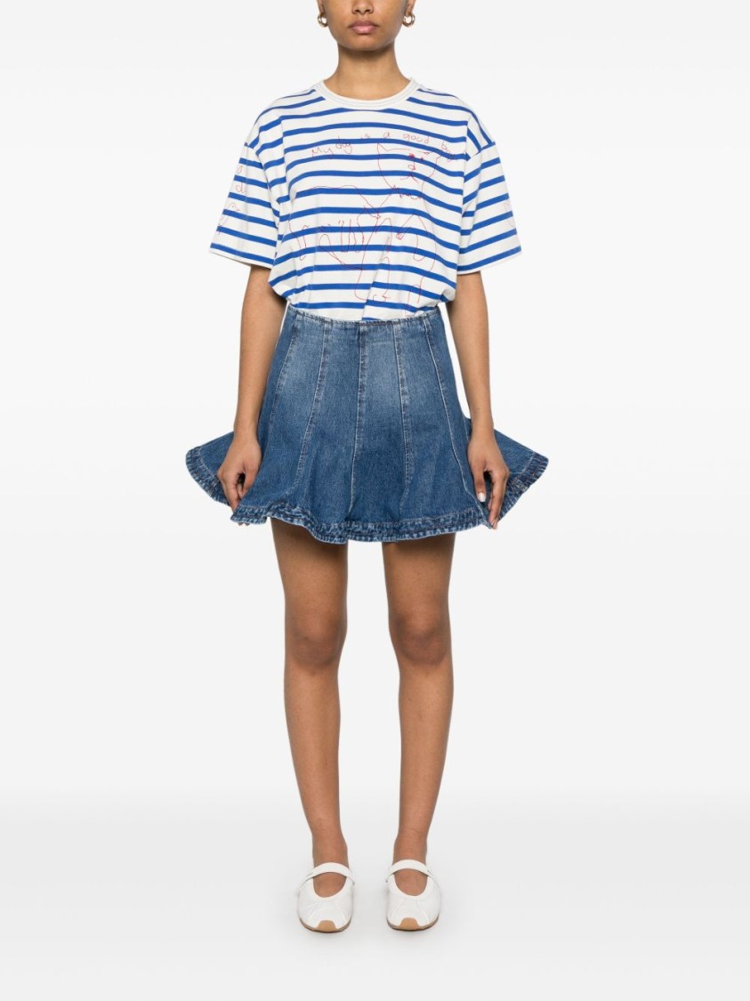 Msgm Flared High Waist Short Denim Skirt