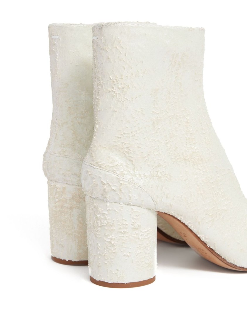 Maison Margiela Cylindrical-heel Ankle Boots In Distressed Laser-cut Suede In White