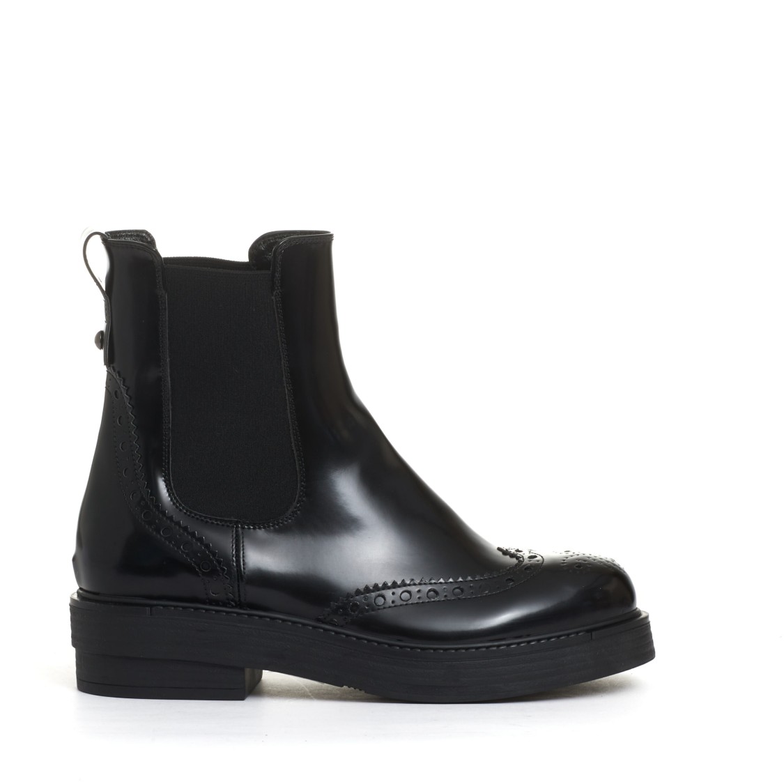 Strategia Black Leather Ankle Boots With Brogue Detailing In Black