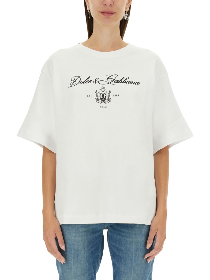 Dolce & Gabbana T-shirt With Lettering Logo In White
