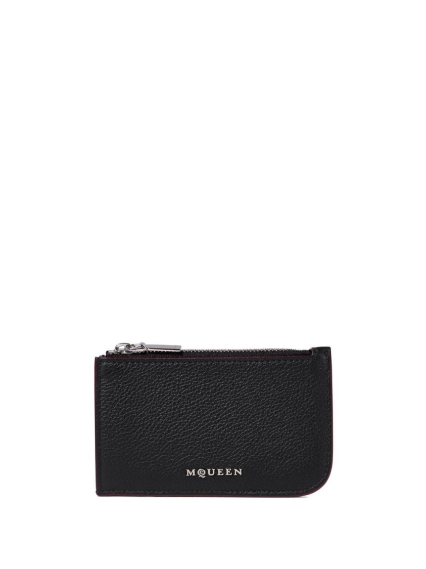 Alexander Mcqueen Full Grain Calf Leather Wallet With Patent Trims In Black