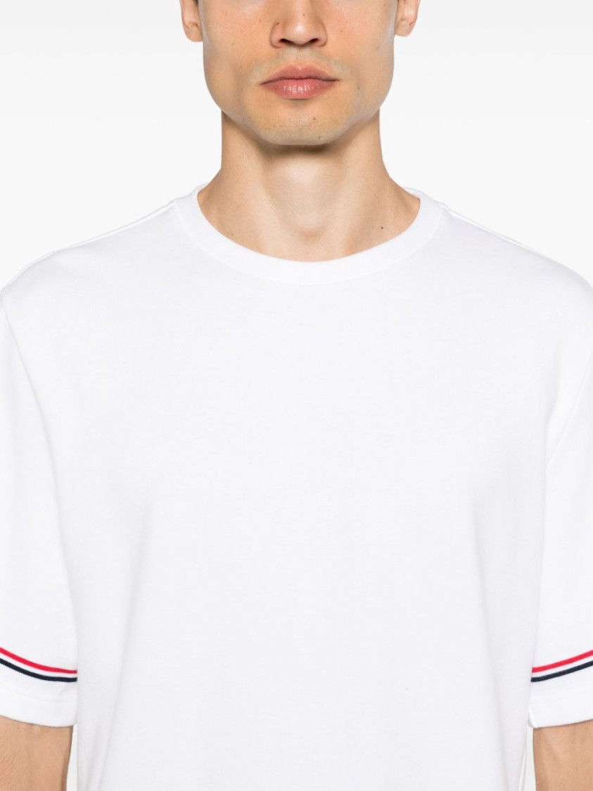 Thom Browne White Crewneck T-shirt With Rwb Detail On Neck And Sleeve In White
