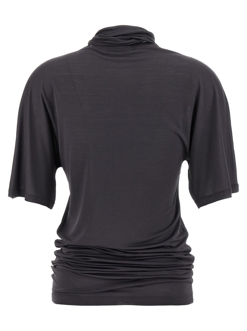 Lemaire Silk Crewneck Top With Knotted Scarf Detail In Black