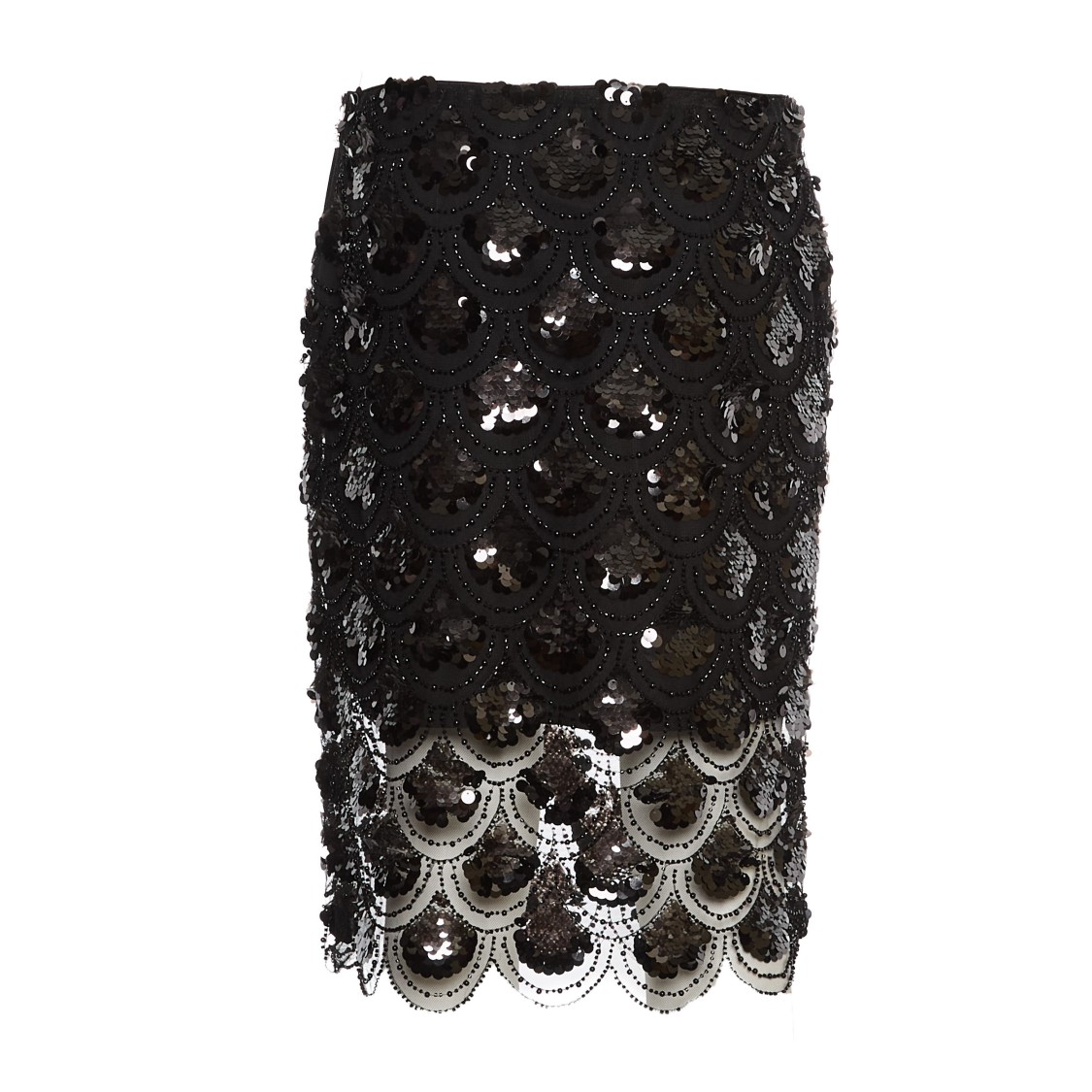 Rotate Birger Christensen Sequined Scalloped Midi Skirt In Black