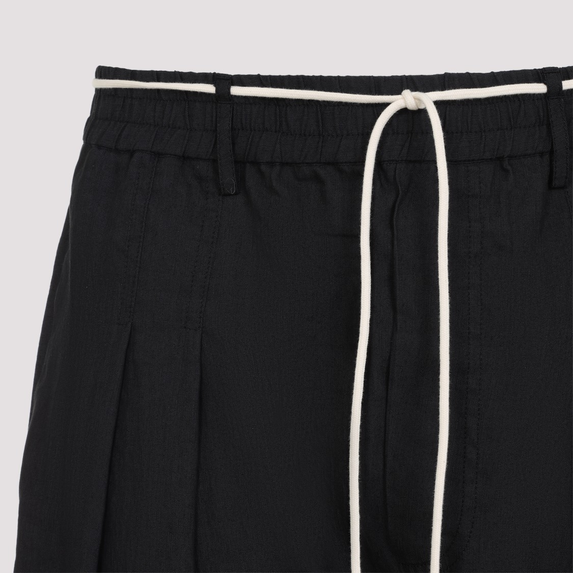 Mordecai Black Virgin Wool Pleated Drawstring Structured Wool Trousers In Black
