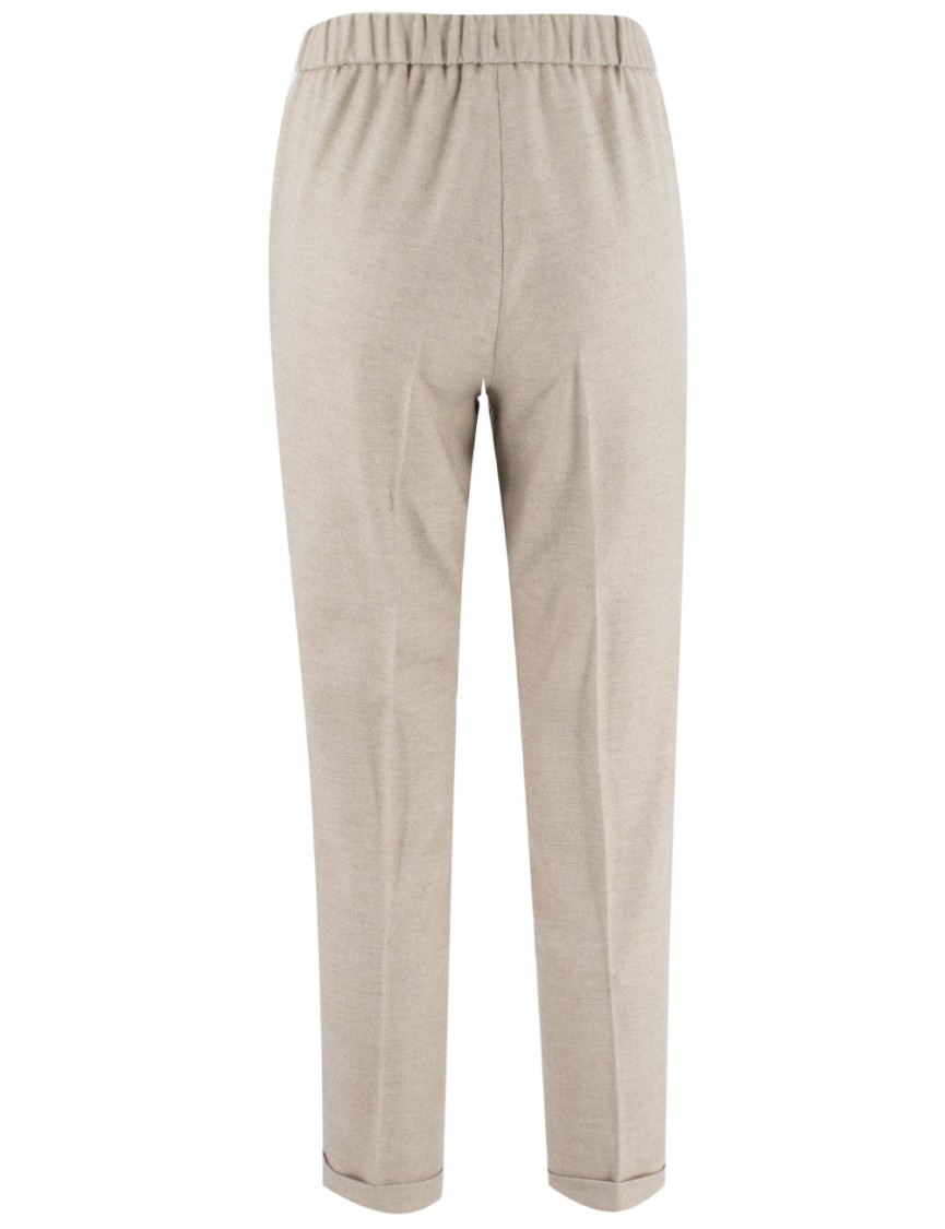 Antonelli Beige Straight Trousers With Elastic Waist In Neutrals